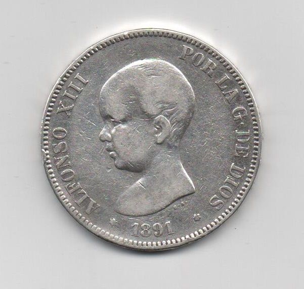 ALFONSO XIII DEL AÑO 1891* 91 DE 5 PESETAS